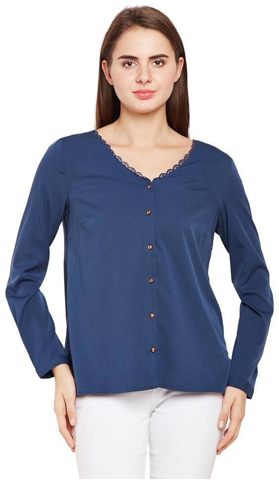 OXOLLOXO Women Blue Solid Regular Fit Shirt