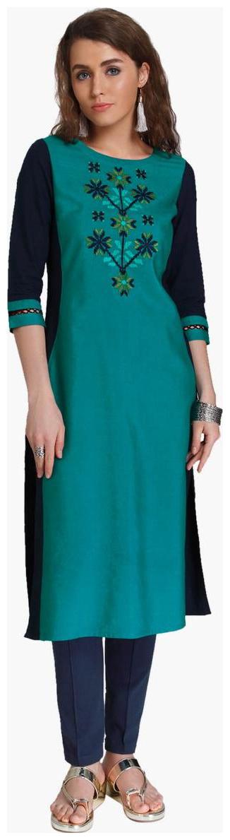 

NAARI Women Blue Embroidered Straight Kurti