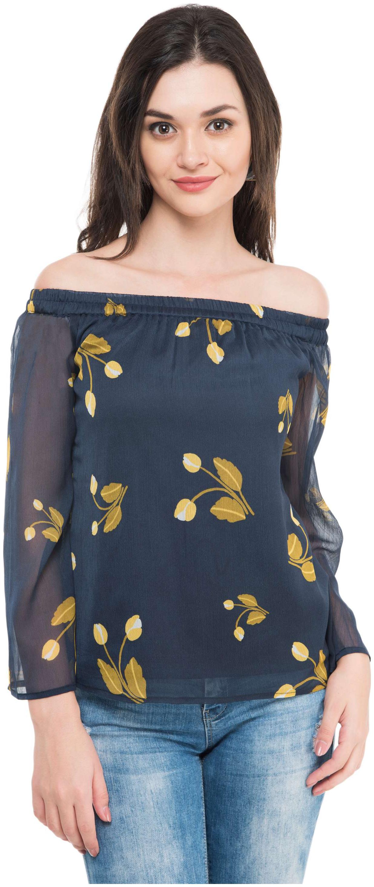

Off Shoulder Fully Linned Printed Chiffon Top