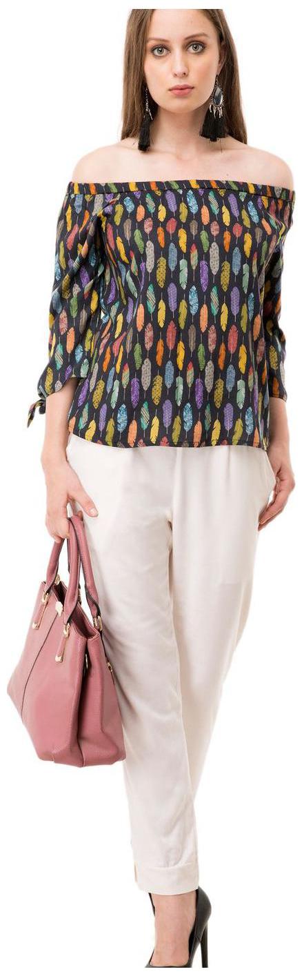 

Off Shoulder 3 4 Tie Sleeves Top