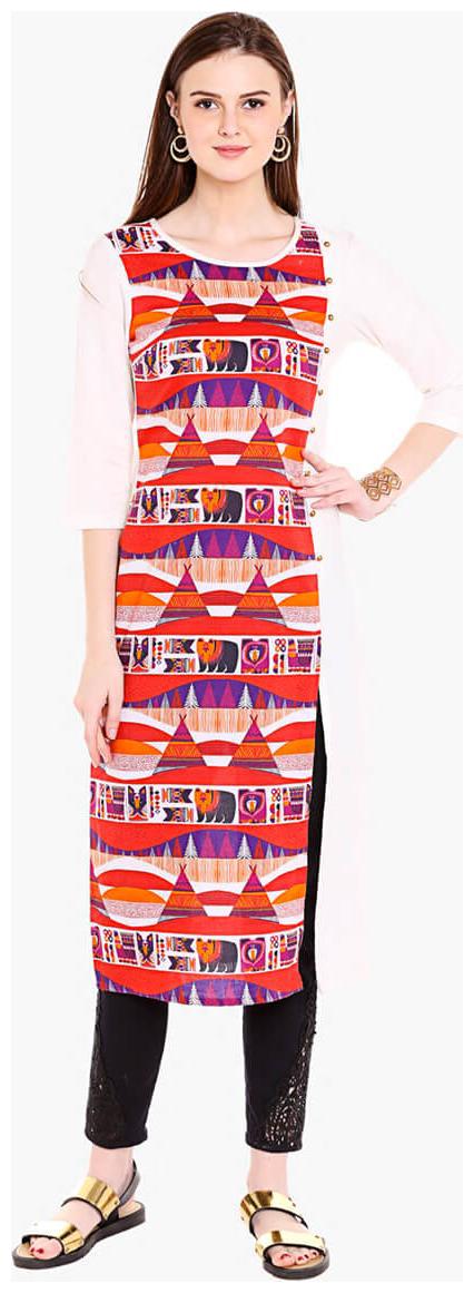 

NAARI Women White Printed Straight Kurti