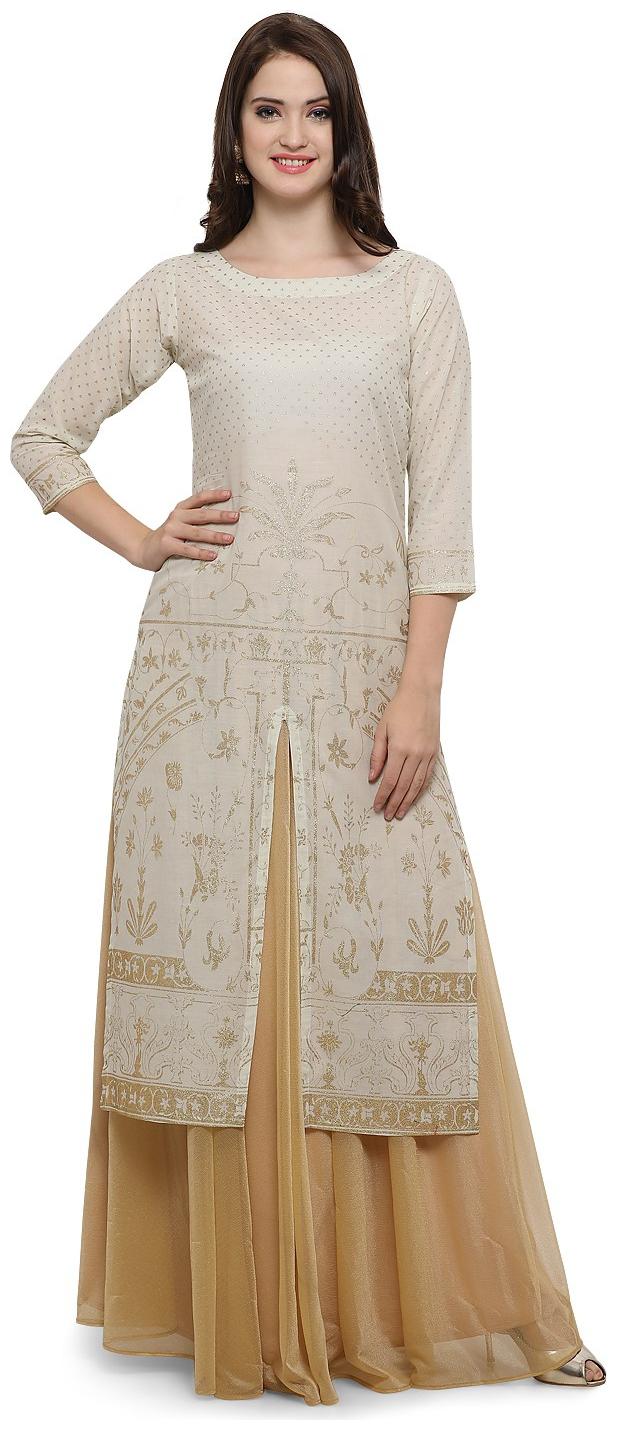 

Ahalyaa Women White Printed Straight Kurta