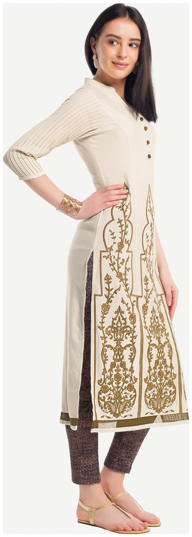 

NAARI Women White Embroidered Straight Kurta