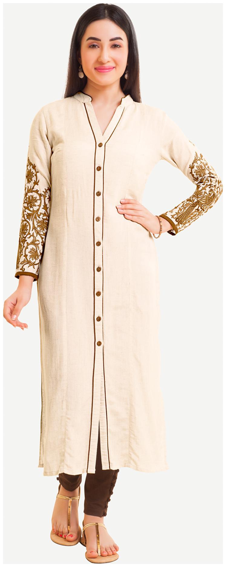 

NAARI Women White Embroidered Straight Kurti