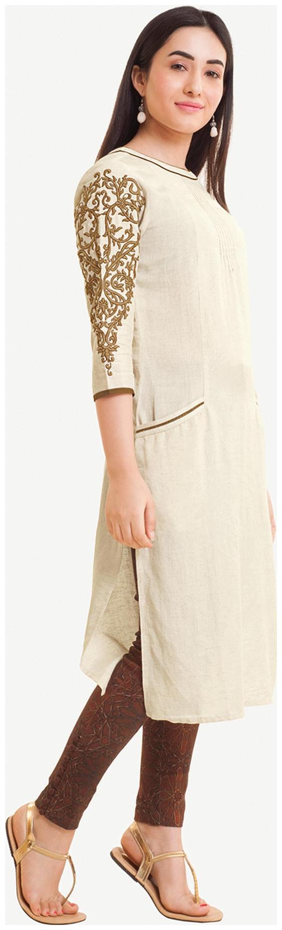 

NAARI Women White Embroidered Straight Kurta