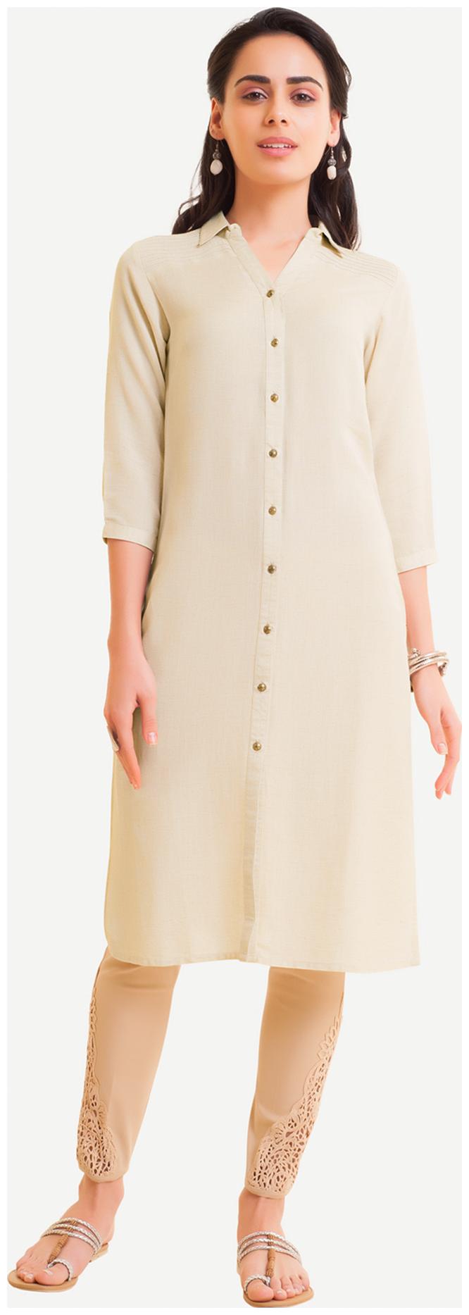 

NAARI Women White Embroidered Straight Kurti
