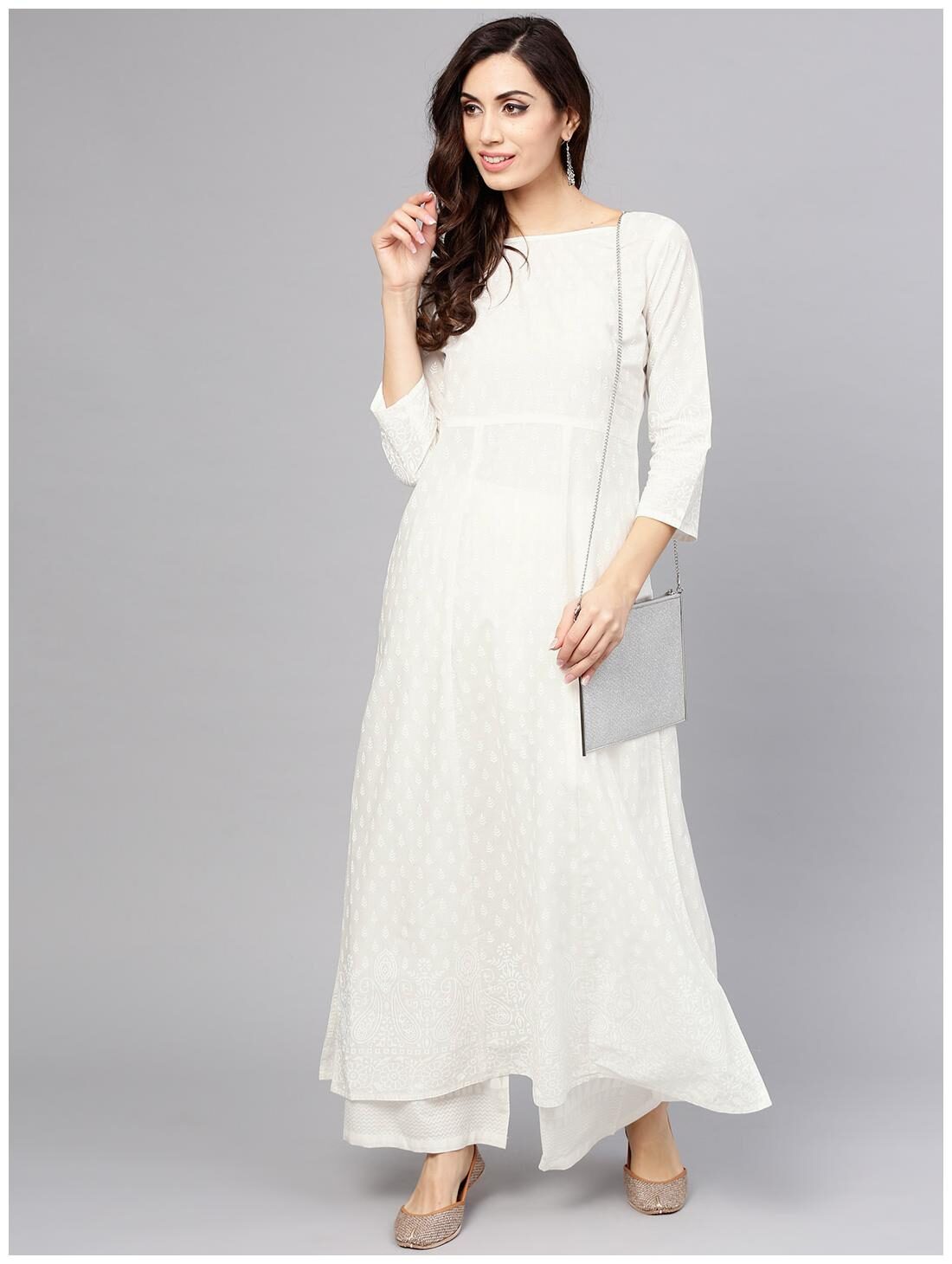 

AASI- HOUSE OF NAYO Women Off White Solid Straight Kurta With Pants
