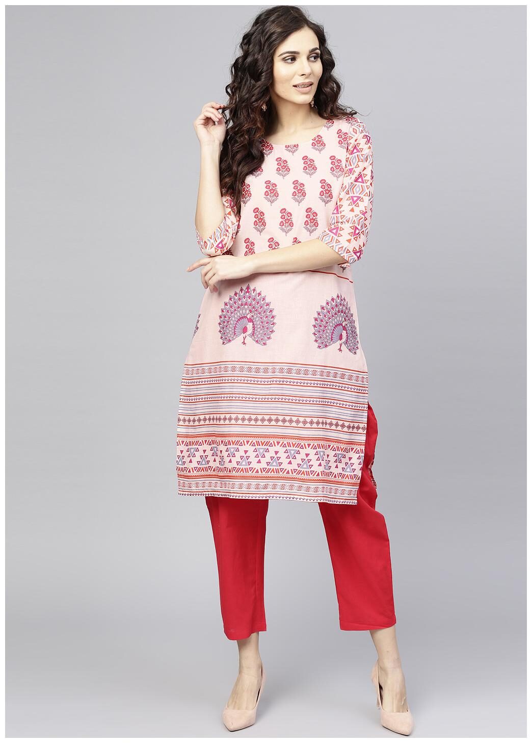 

AASI- HOUSE OF NAYO Women White Printed Straight Kurta