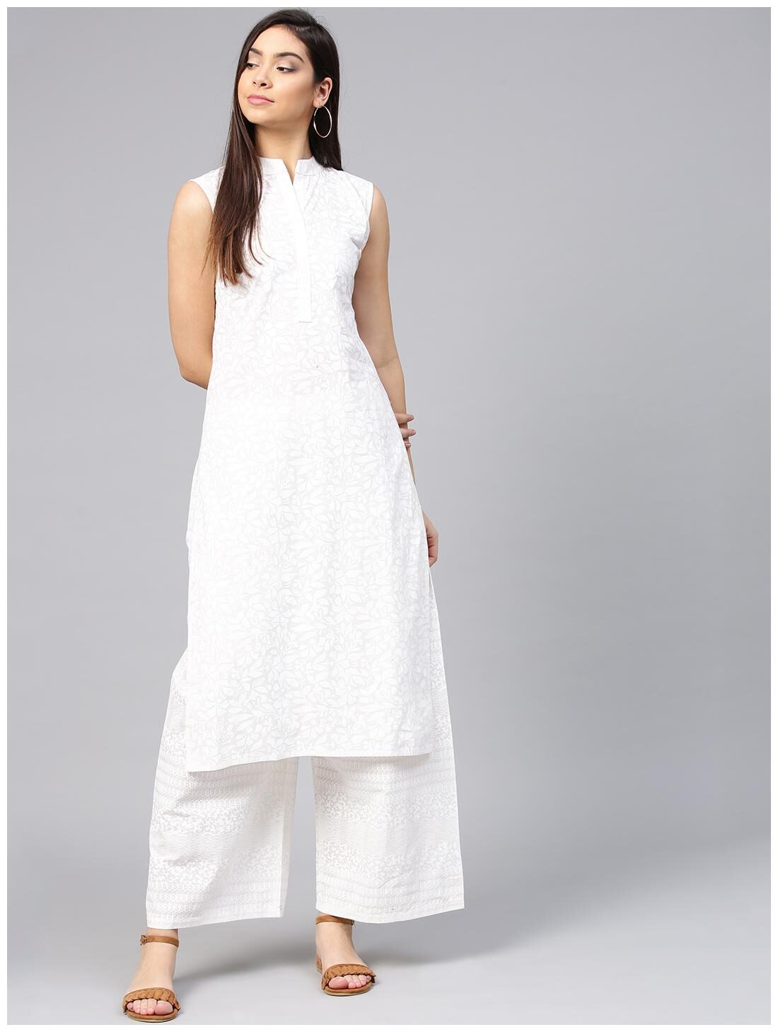 

AASI- HOUSE OF NAYO Women Off White Solid Straight Kurta With Palazzo