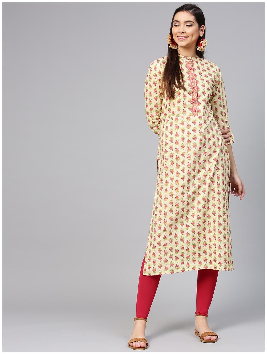

AASI- HOUSE OF NAYO Women White Floral Straight Kurta
