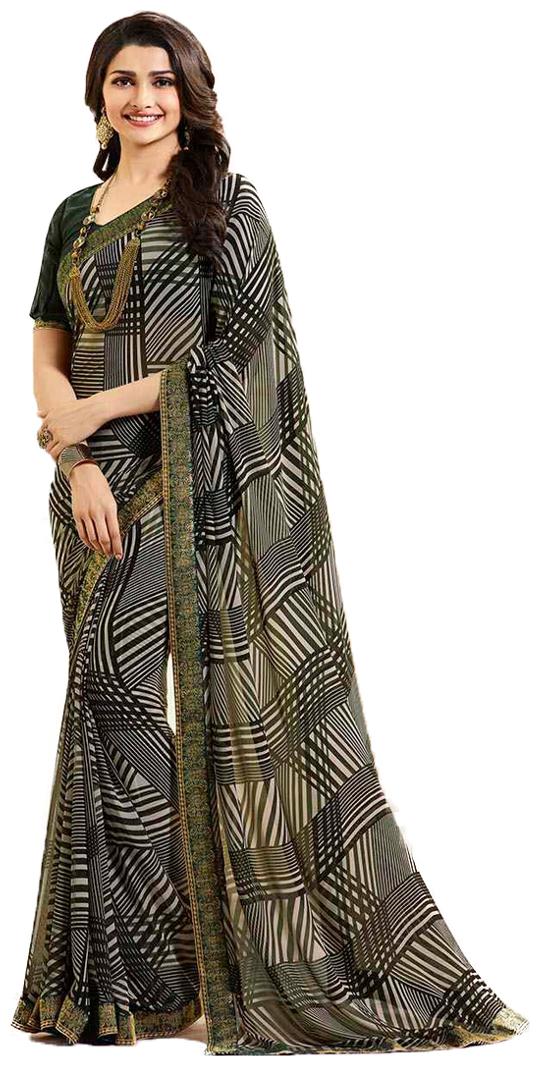 

VIVELS Black Geometric Universal Regular Saree With Blouse With blouse