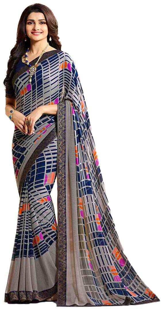 

VIVELS Grey Geometric Universal Regular Saree With Blouse With blouse