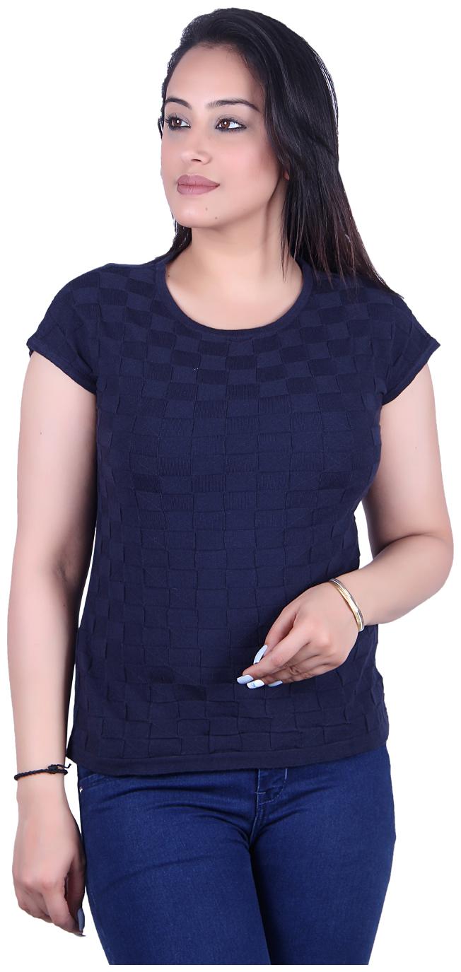

Ogarti Cotton Checked Navy Blue Color T-Shirt For Women