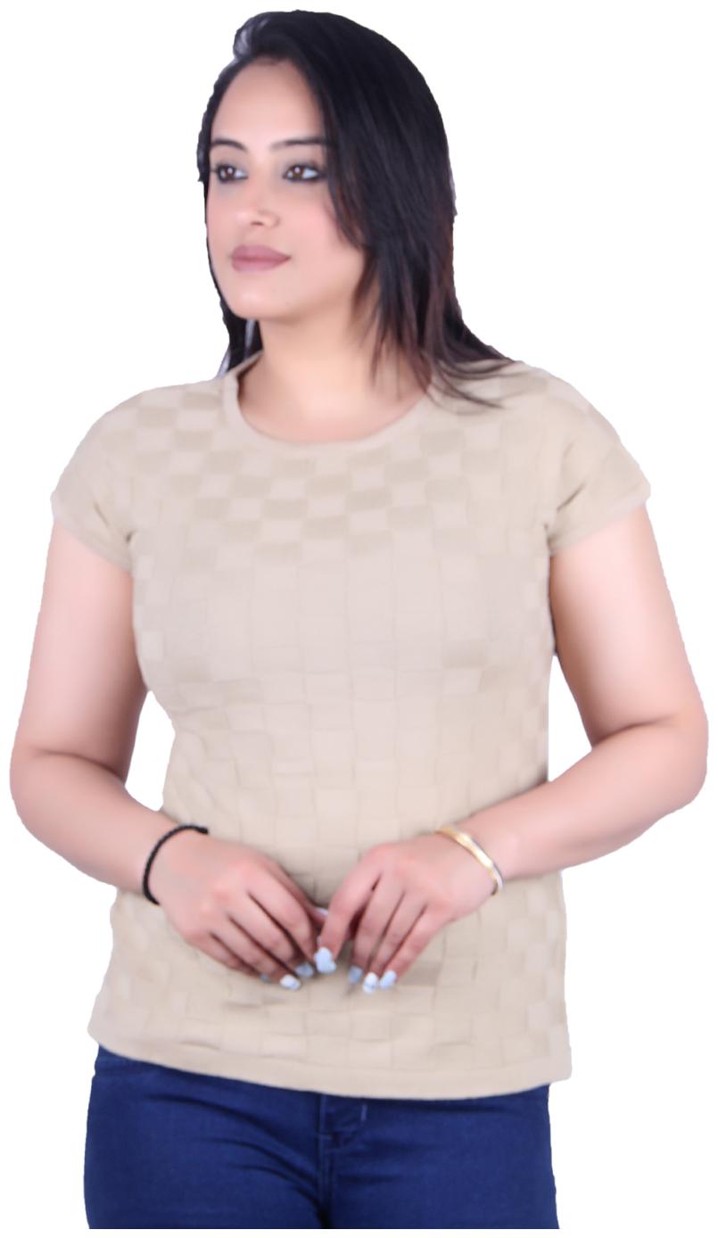 

Ogarti Women Beige Regular fit Round neck Cotton T shirt