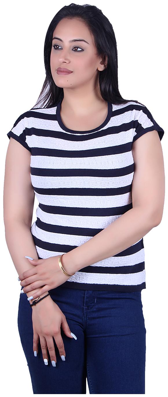 

Ogarti Cotton Striped Navy Blue White Color T-Shirt For Women