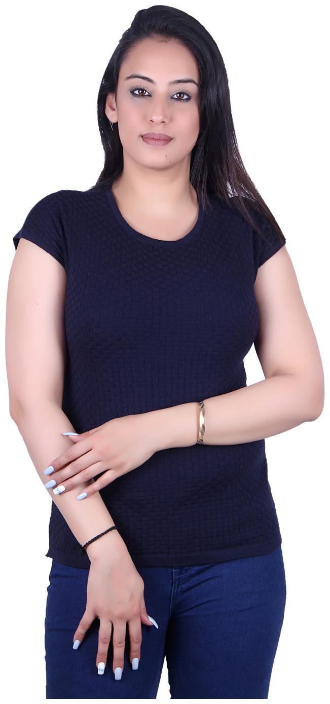 

Ogarti Cotton Self Design Navy Blue Color T-Shirt For Women