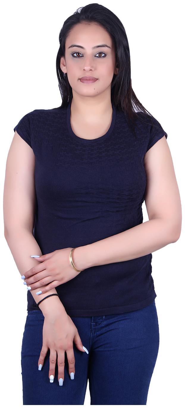 

Ogarti Cotton Self Design Navy Blue Color T-Shirt For Women