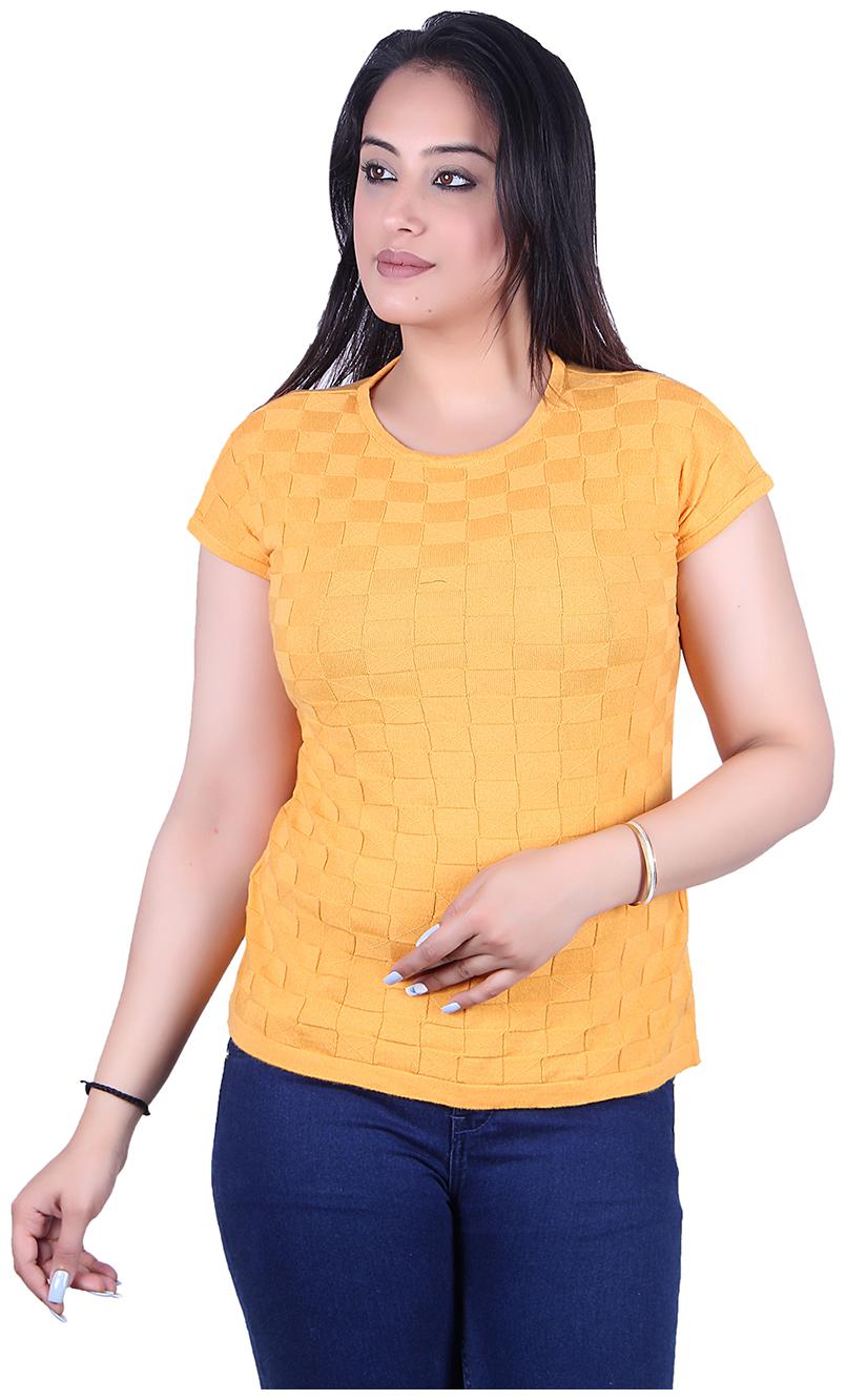 

Ogarti Women Yellow Regular fit Round neck Cotton T shirt