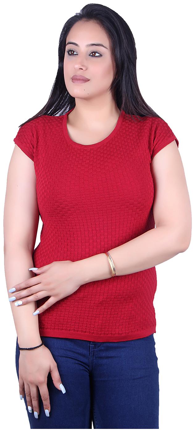 

Ogarti Women Self design Regular top - Maroon