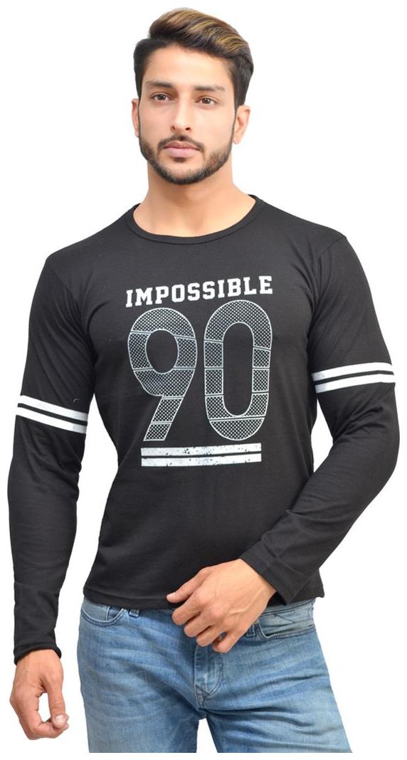 

OH YES Men Black Regular fit Cotton Round neck T-Shirt - Pack Of 1