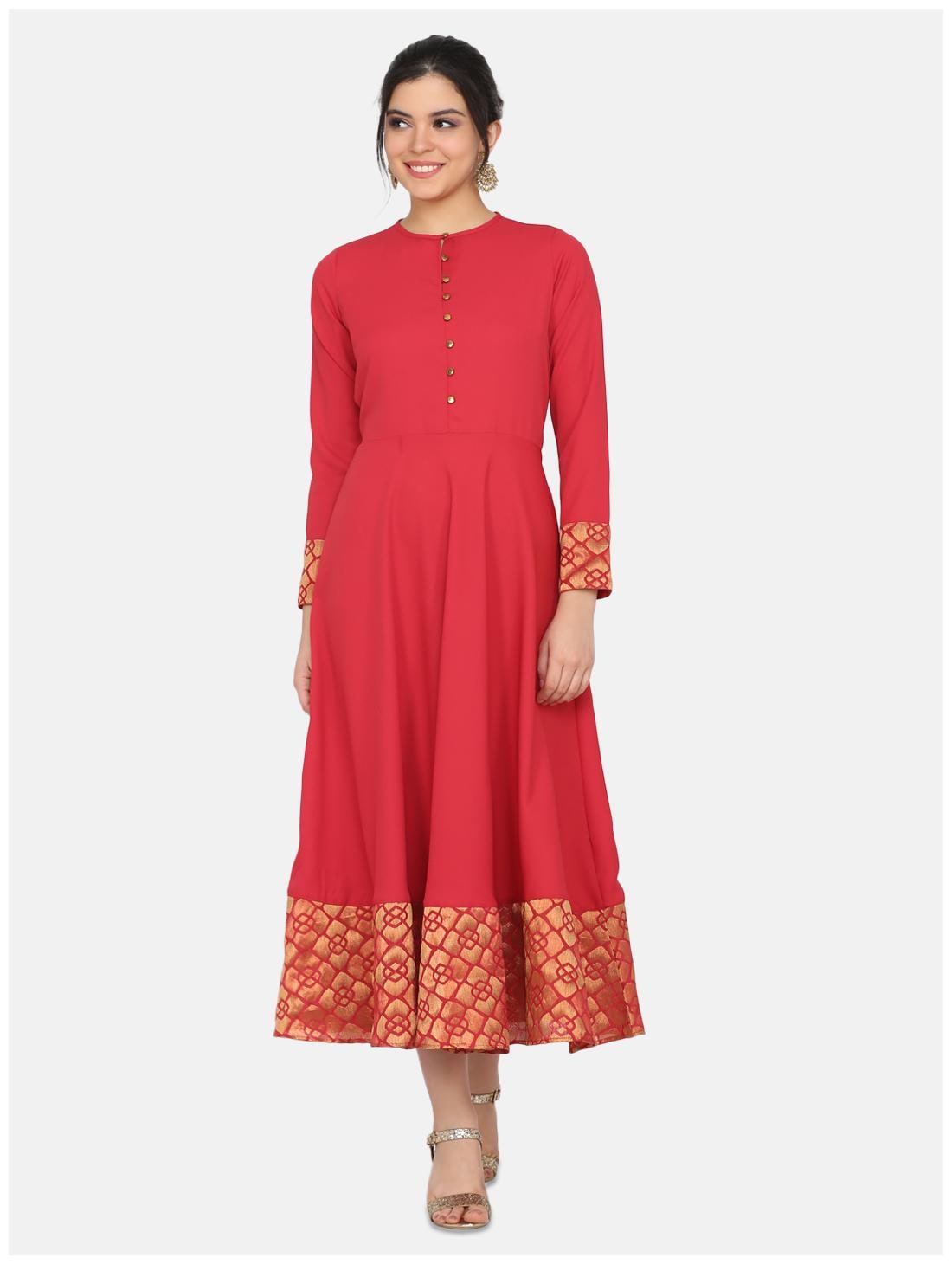 

Ojjasvi Red Solid Flared dress
