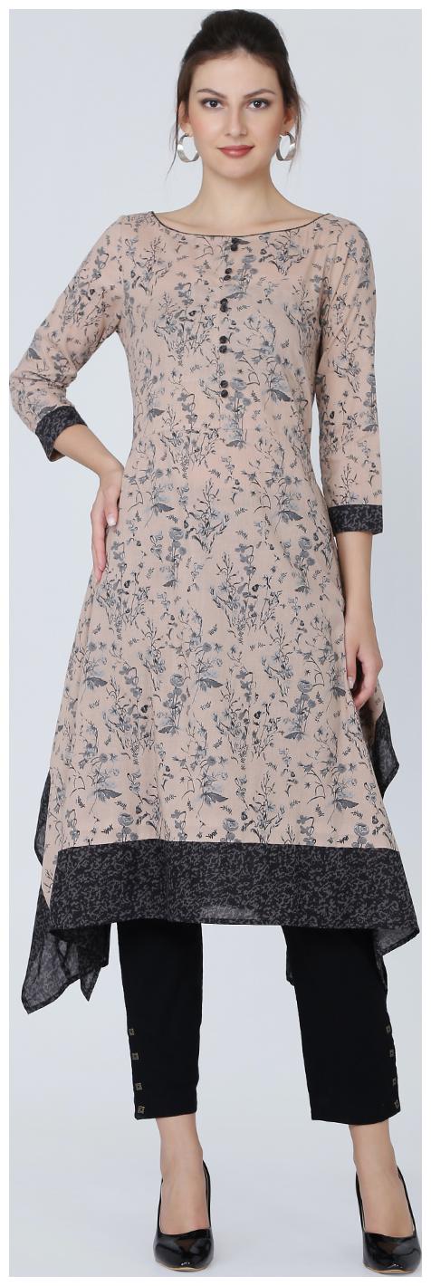 

Ojjasvi Women Beige Floral Assymetrical Kurti