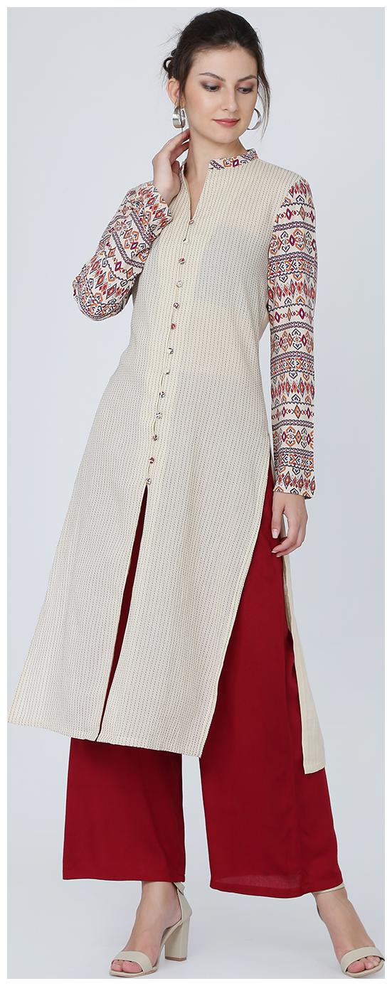 

Ojjasvi Women White Printed Straight Kurti