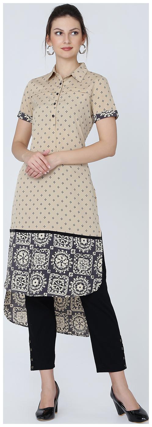 

Ojjasvi Women Beige Printed Straight Kurti