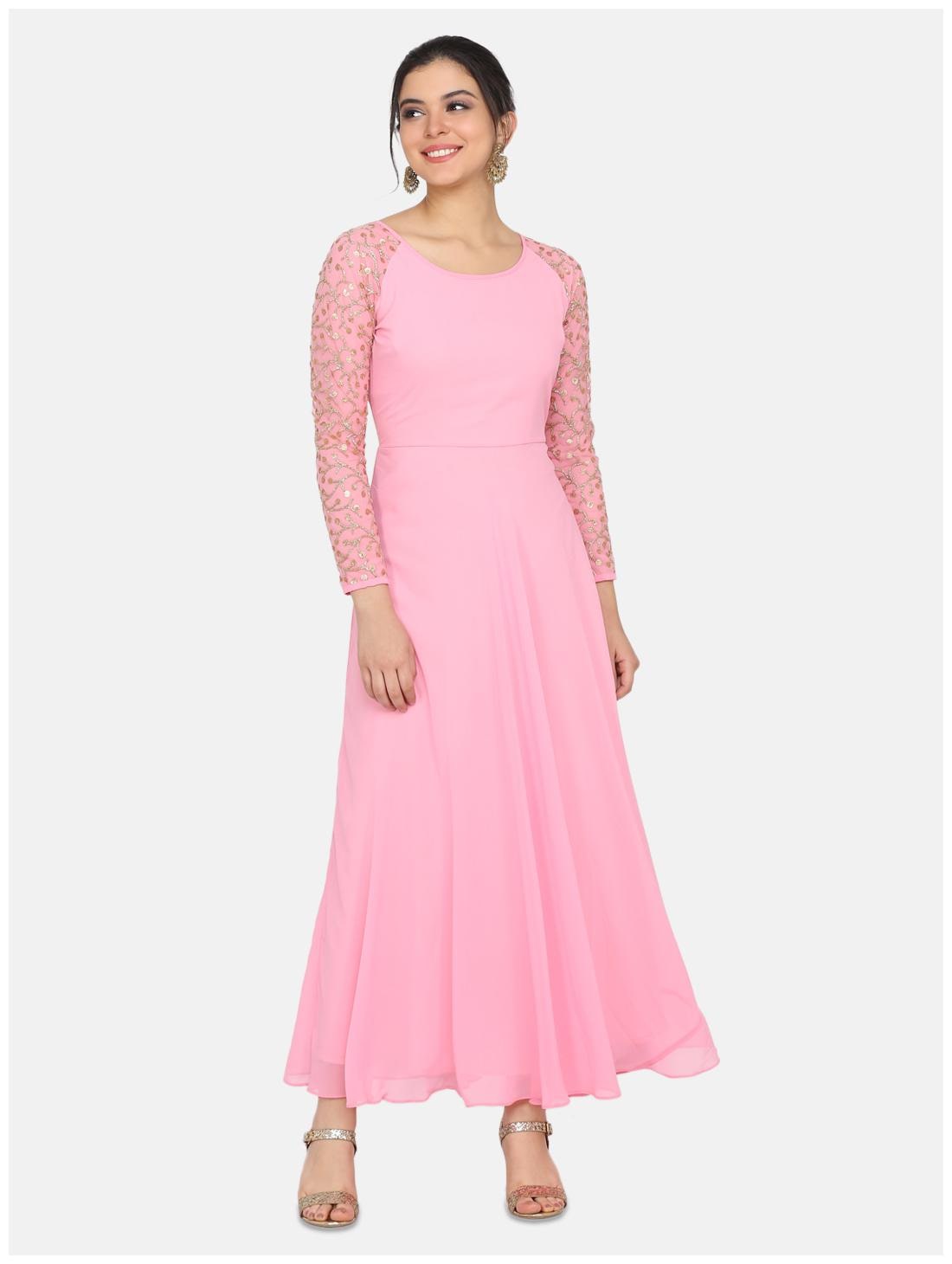 

Ojjasvi Pink Embellished Flared dress