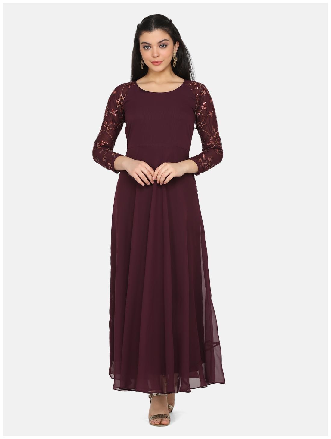 

Ojjasvi Wine Embellished Flared dress