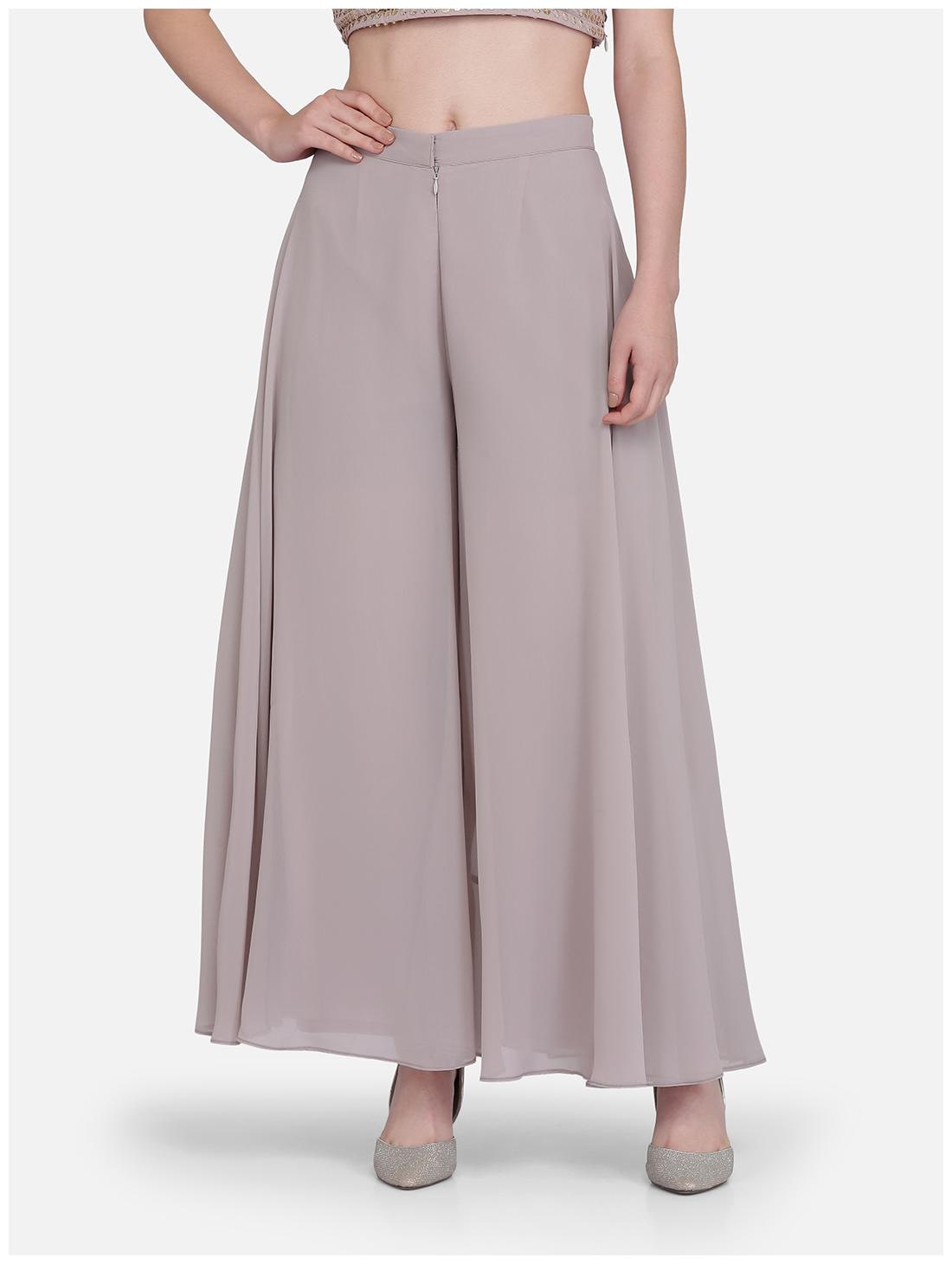 

Ojjasvi Grey Solid Flared Palazzo