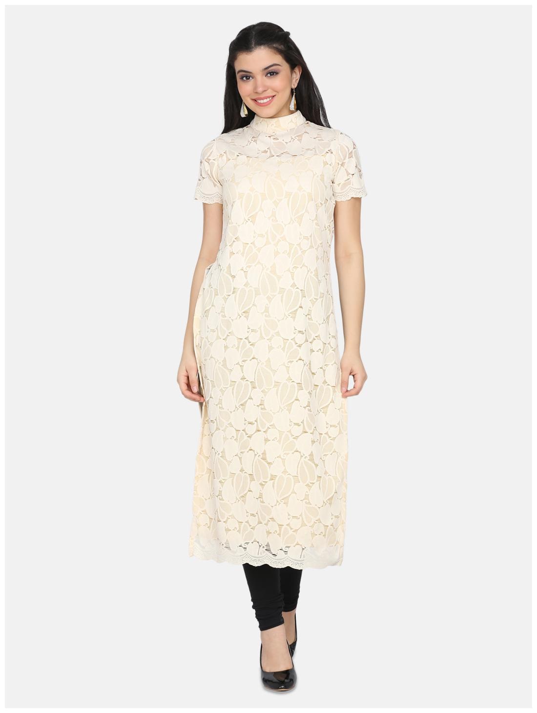 

Ojjasvi Women Cream Ethnic Motifs Straight Kurta
