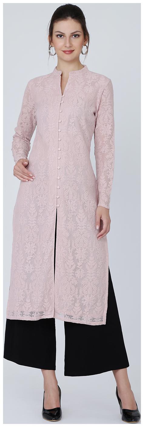 

Ojjasvi Women Pink Embroidered Straight Kurti