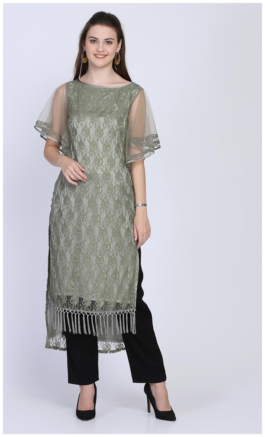 

Ojjasvi Women Green Embroidered Straight Kurta