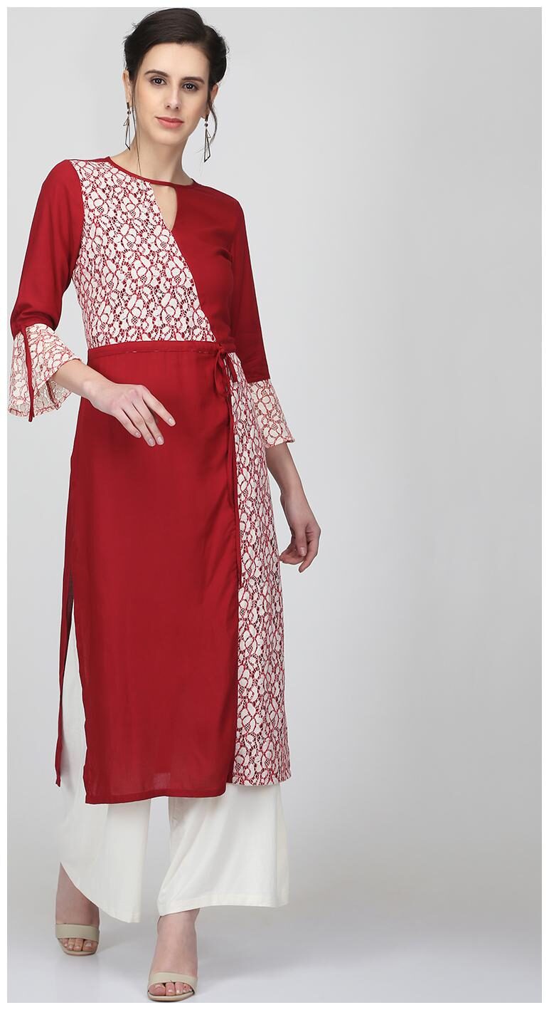 

Ojjasvi Women Maroon Solid Straight Kurta