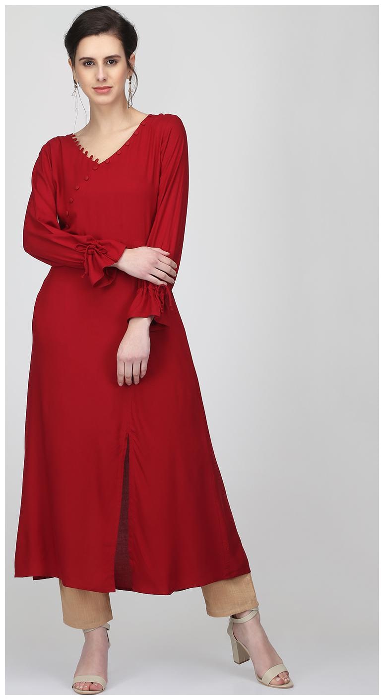 

Ojjasvi Maroon Solid Straight Kurta