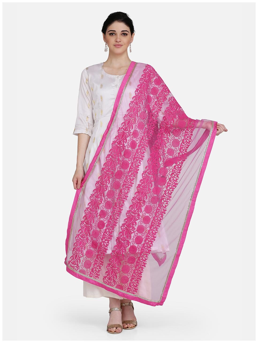 

Ojjasvi Net Stitched Women Dupatta Magenta