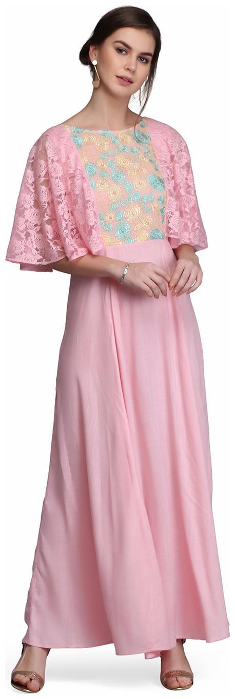 

Ojjasvi Pink Embroidered Flared dress