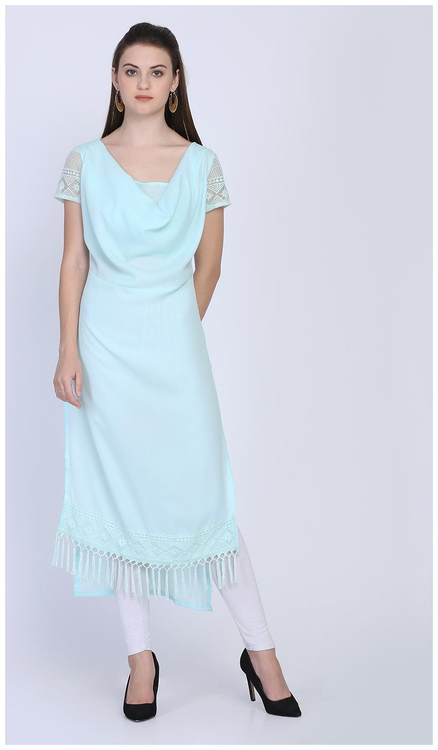 

Ojjasvi Women Turquoise Solid Straight Kurta