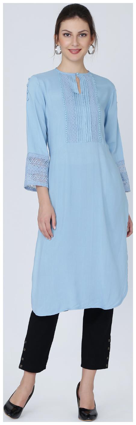 

Ojjasvi Women Blue Solid Straight Kurti