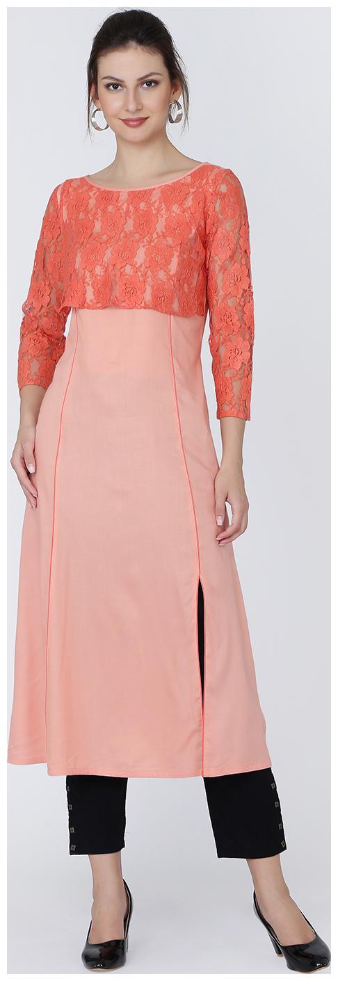 

Ojjasvi Rayon Floral Kurtas Kurtis Peach