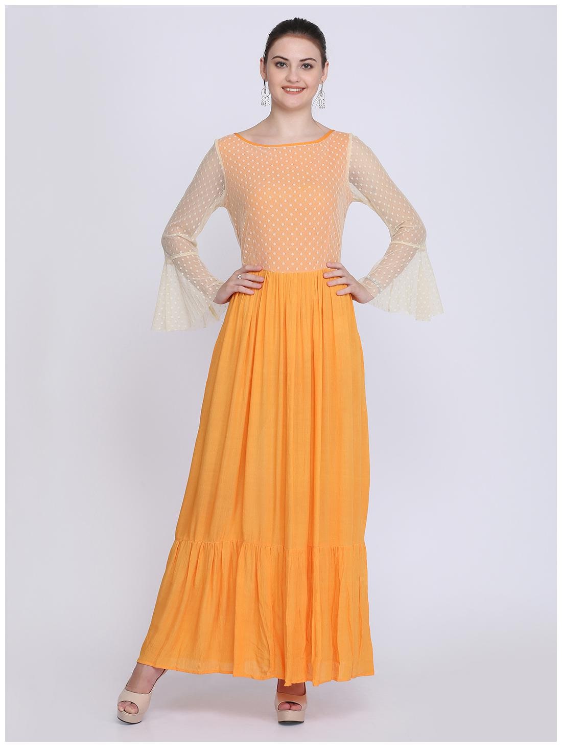 

Ojjasvi Orange Self design Flared dress