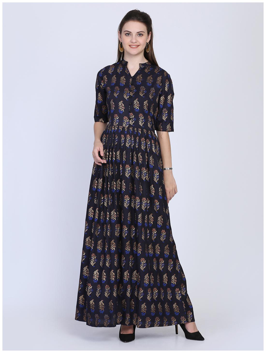 

Ojjasvi Blue Printed Flared dress