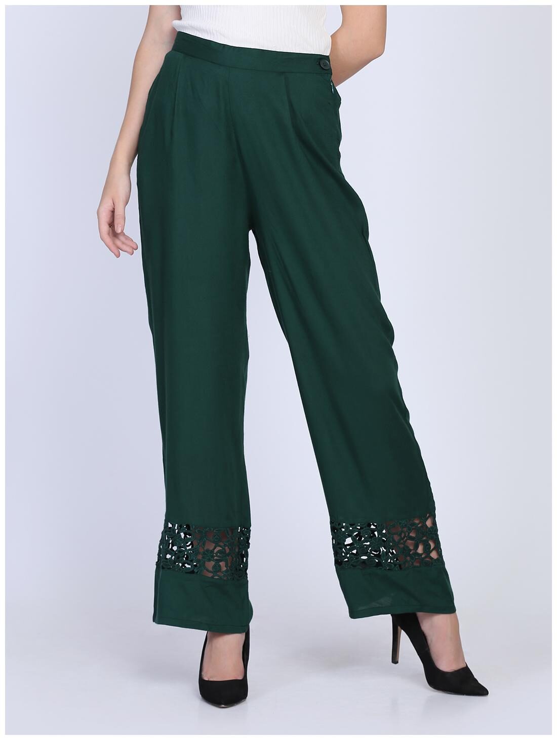 

Ojjasvi Green Solid Straight Palazzo