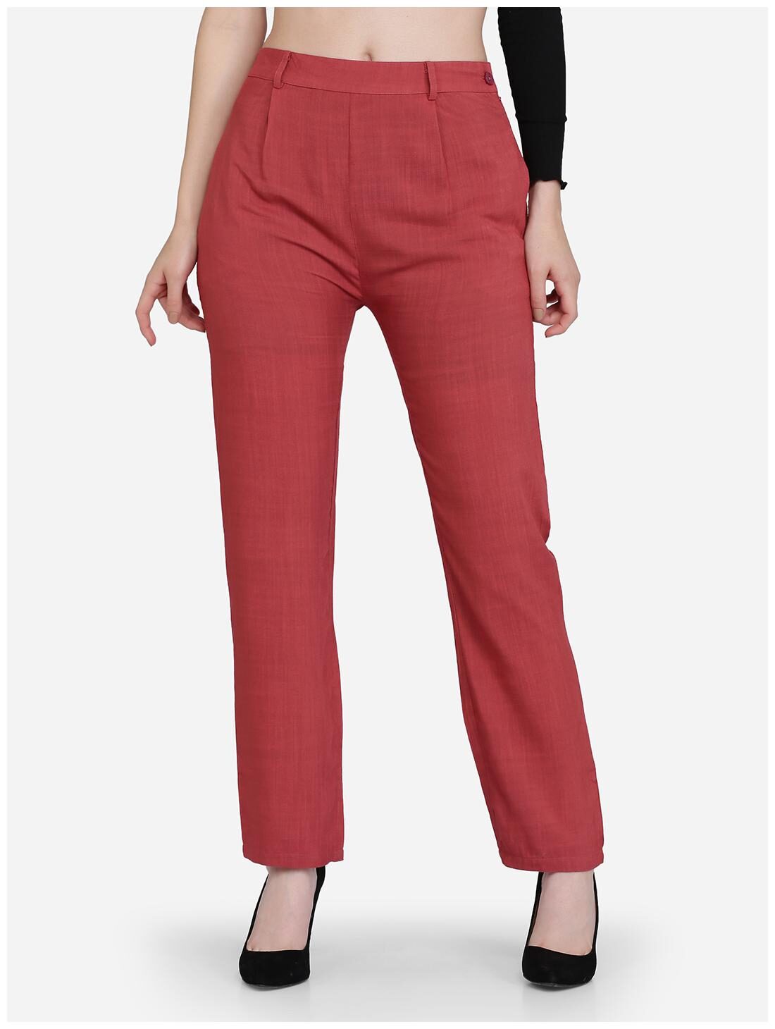 

Ojjasvi Women Red Narrow fit Regular trousers