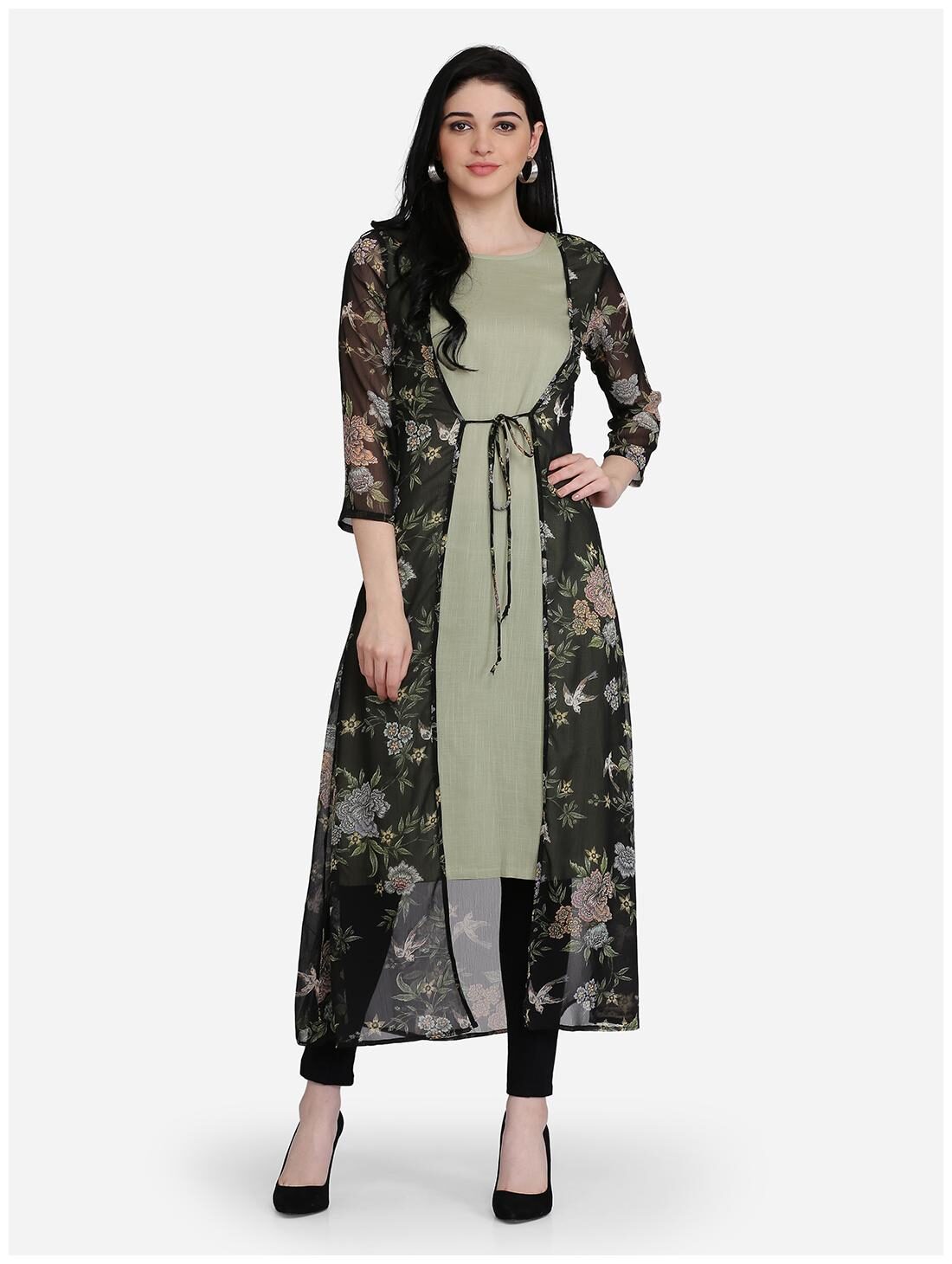 

Ojjasvi Women Green Floral Straight Kurta