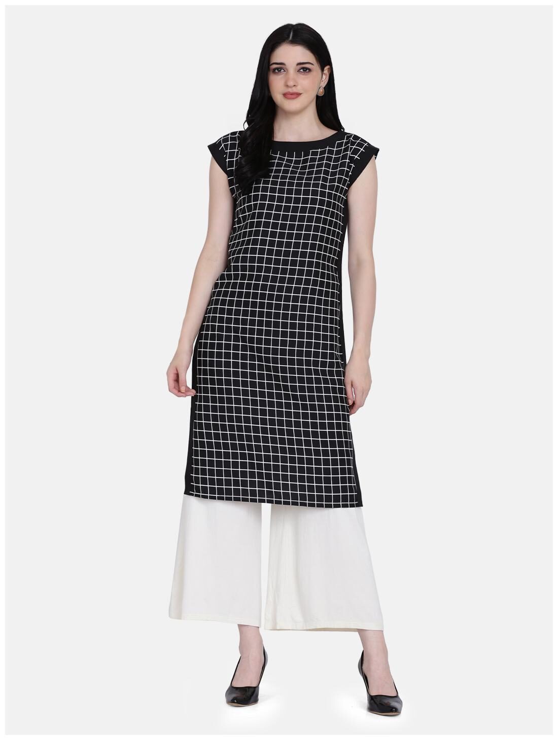 

Ojjasvi Women Black Checkered Straight Kurta