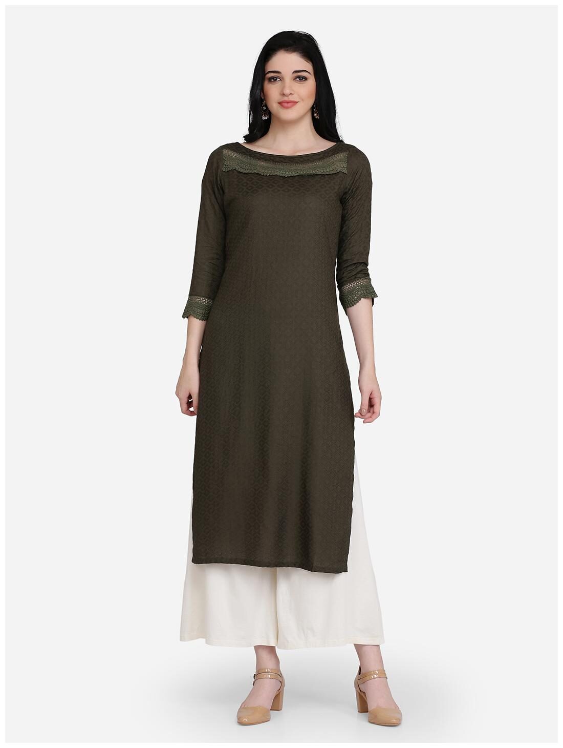 

Ojjasvi Women Green Geometric Straight Kurta