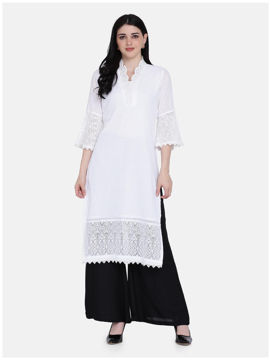 

Ojjasvi Women White Embroidered Straight Kurta