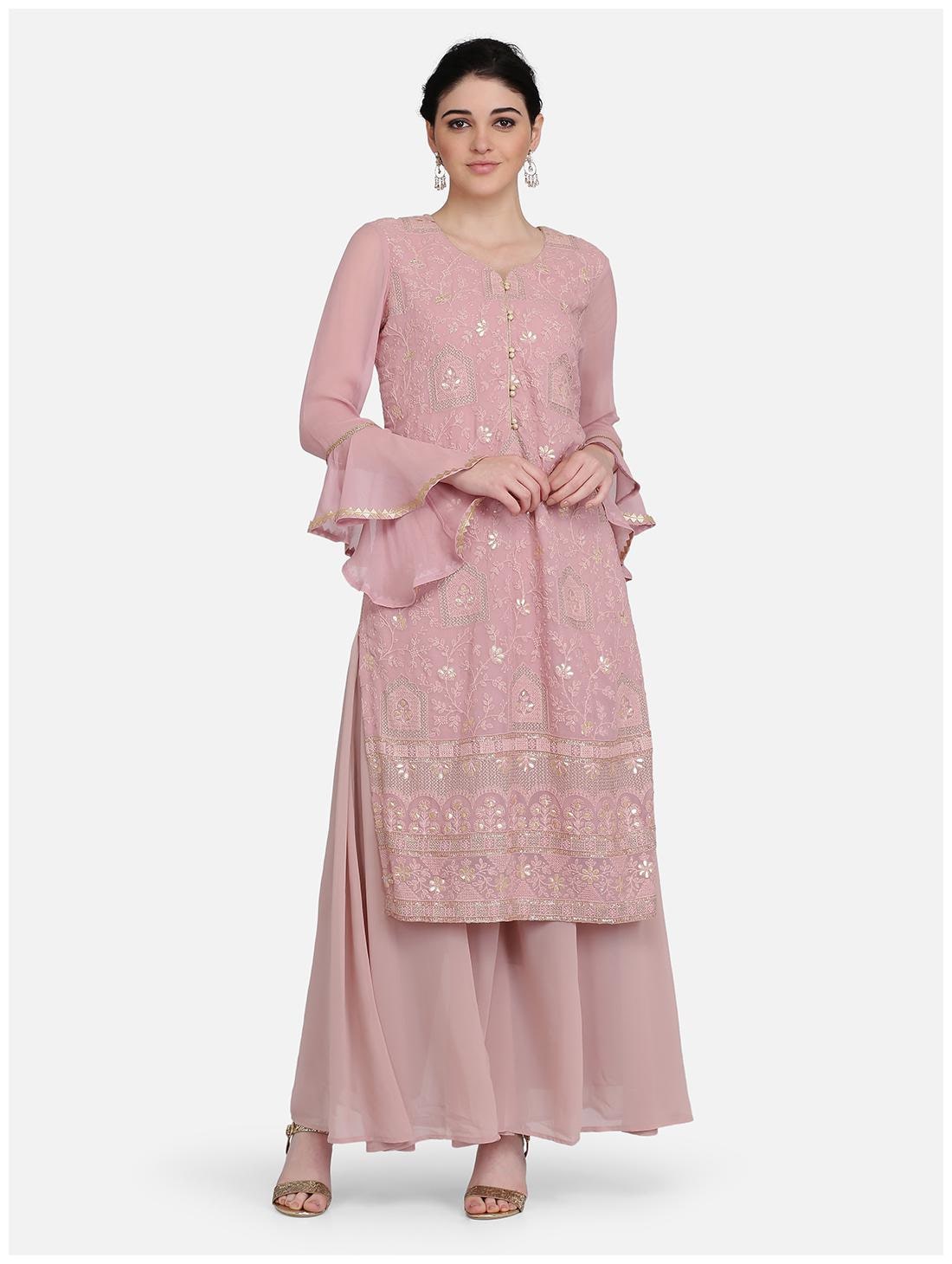 

Ojjasvi Women Pink Embroidered Straight Kurta